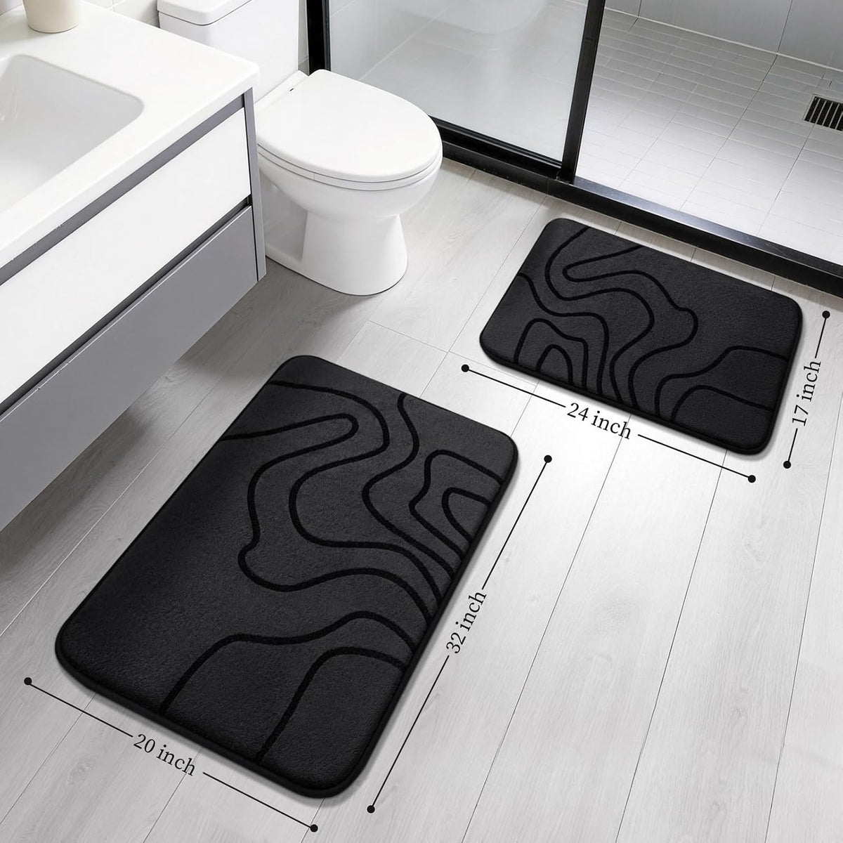Memory Foam Bathroom Rugs Sets 2 Piece, 32"x20"+24"x17", Dark Grey