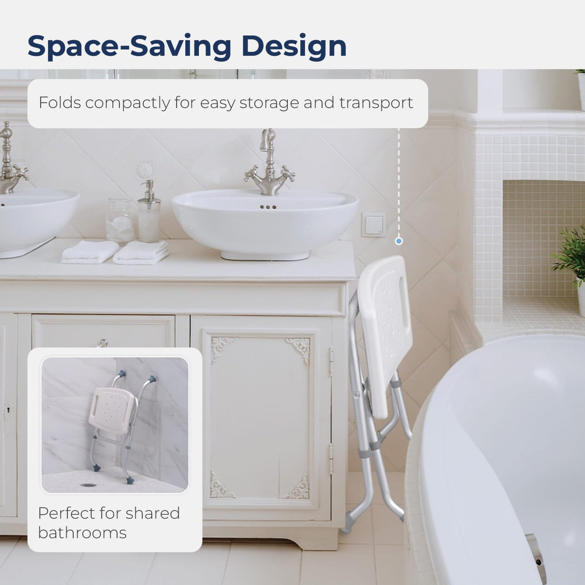 12486 Folding Shower Chair, Bath Bench with Drainage, White
