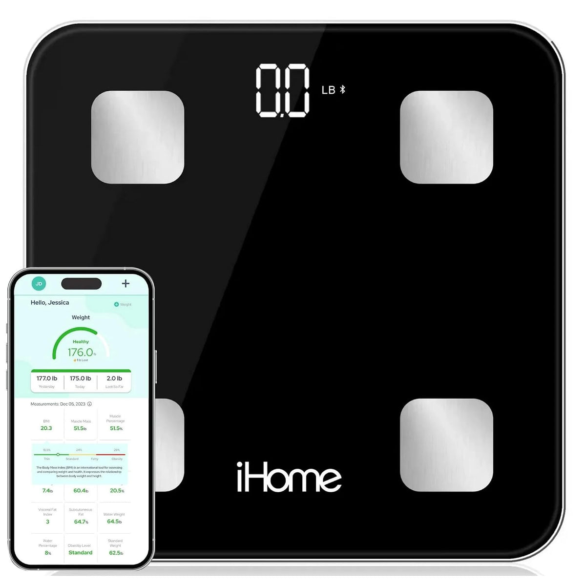 Digital Bluetooth Smart Scale for Body Weight, Weight Scale, Including BMI, Body Fat, Muscle Mass, Batteries Included (Black Smart Bluetooth)