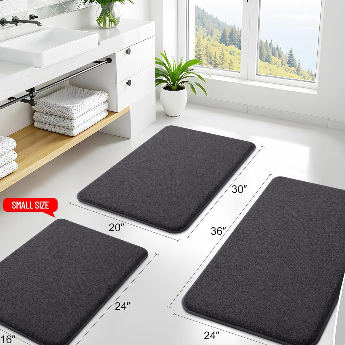 Memory Foam Bath Mat 30x20, Extra Soft Absorbent Bathroom Rugs - Colors B