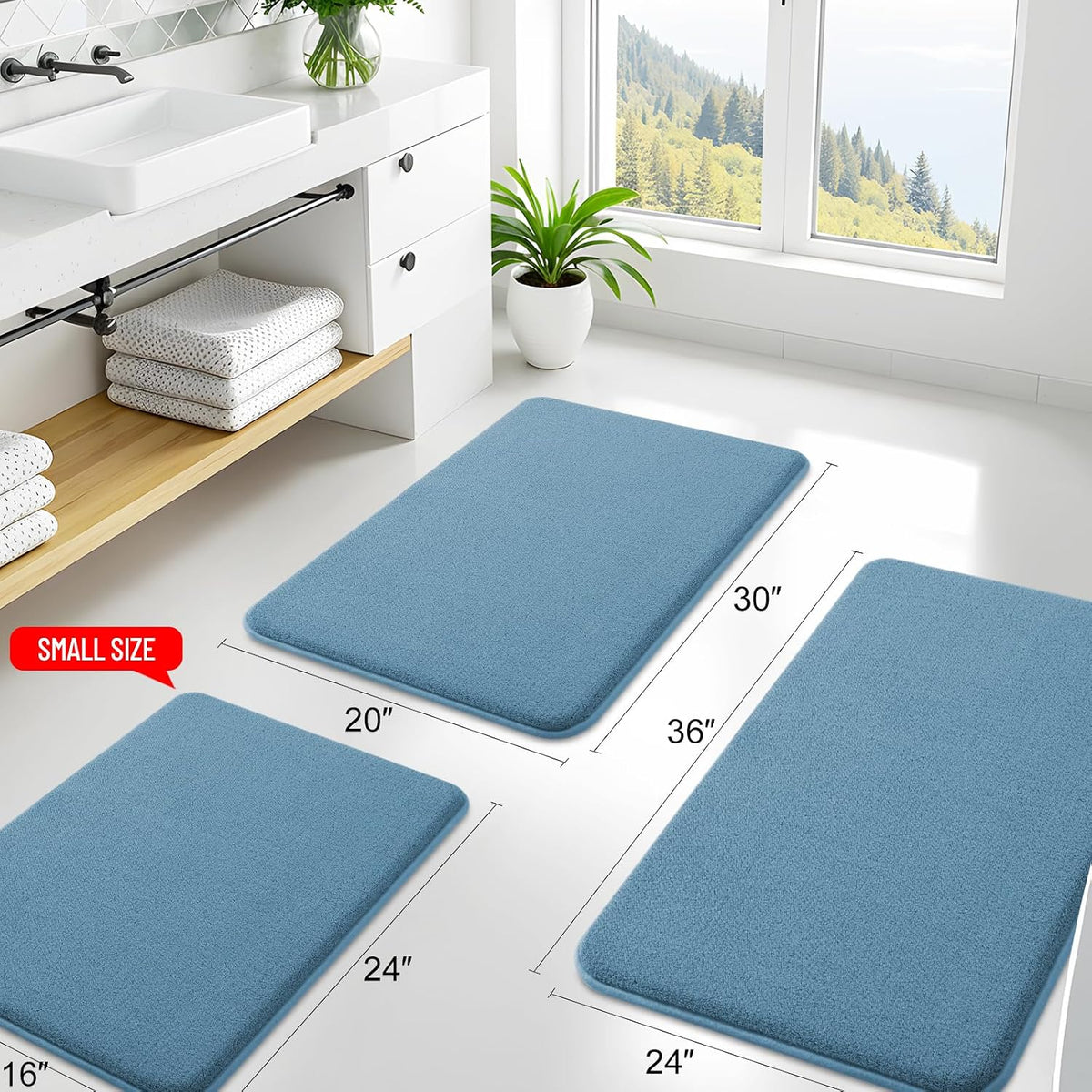 Memory Foam Bath Mat 30x20, Extra Soft Absorbent Bathroom Rugs - Colors B