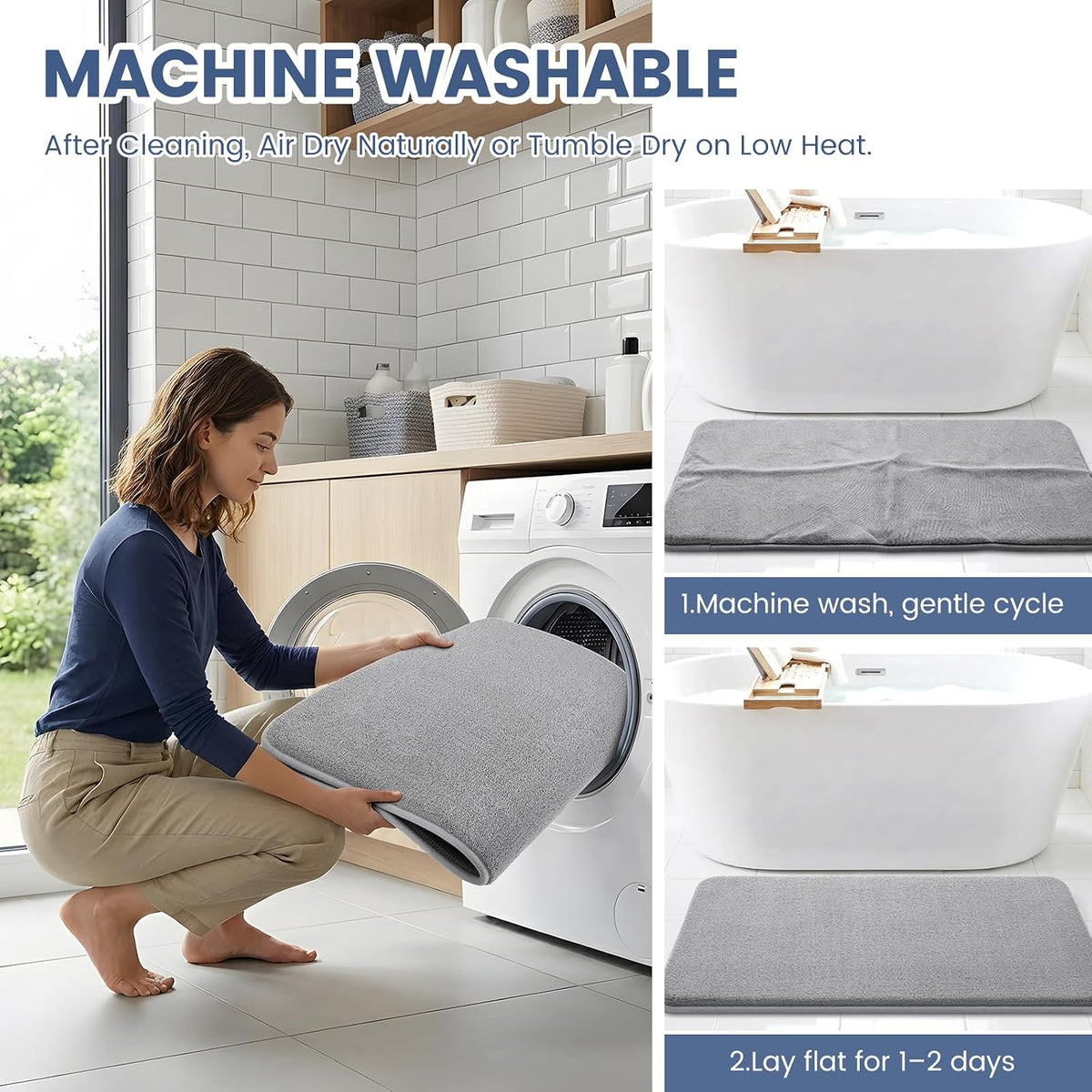 Memory Foam Bath Mat 30x20, Extra Soft Absorbent Bathroom Rugs - Colors B