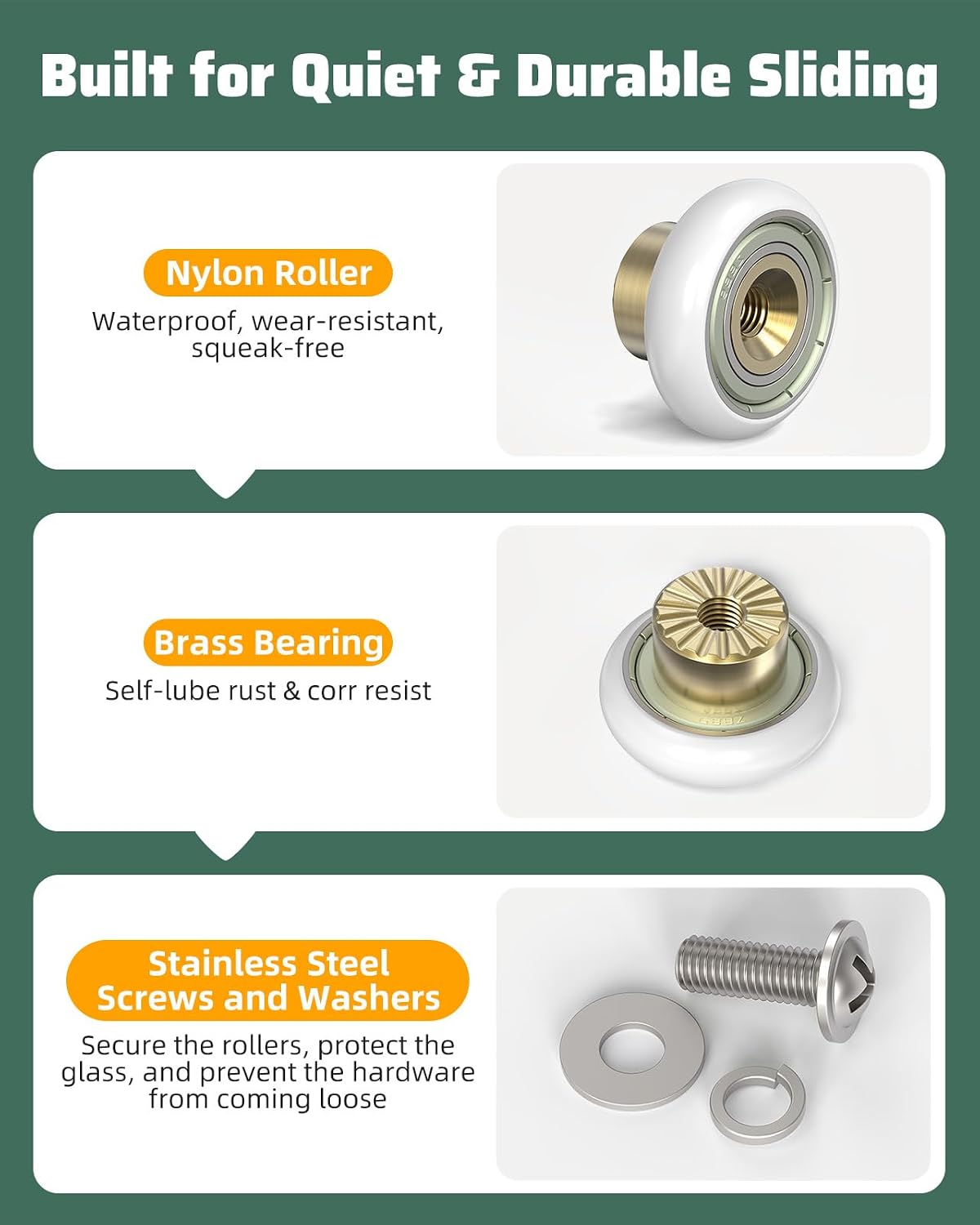 Sliding Shower Door Rollers Replacement, 19mm Diameter Nylon Wheels