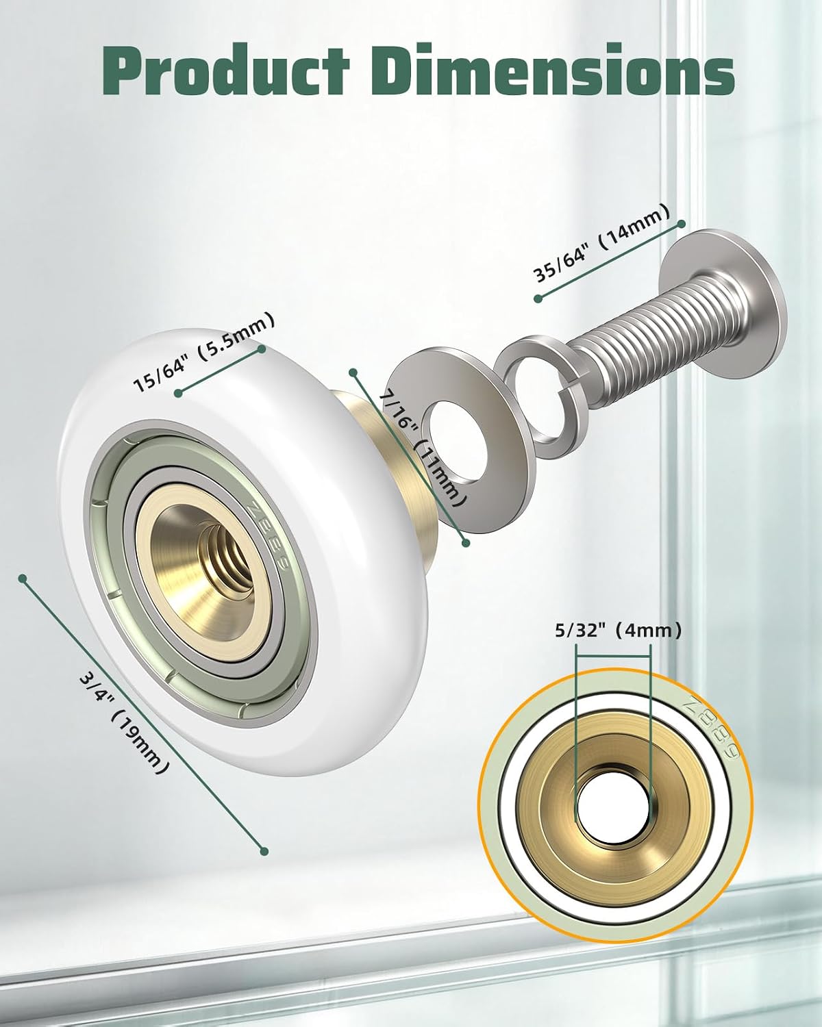 Sliding Shower Door Rollers Replacement, 19mm Diameter Nylon Wheels