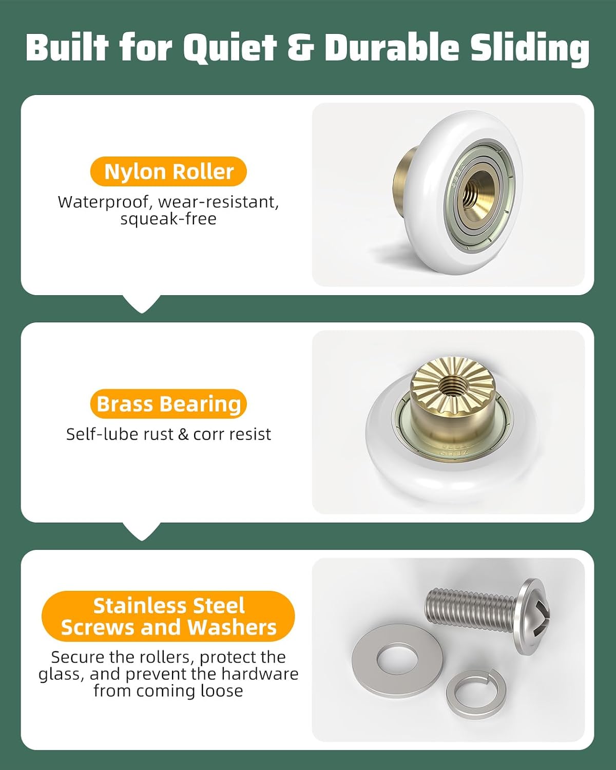 Sliding Shower Door Rollers Replacement, 19mm Diameter Nylon Wheels