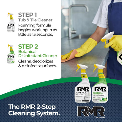 RMR Germ & Grime Guard Bundle – Tub & Tile Mold & Mildew Stain Remover + Botanical Disinfectant Cleaner, 2-Step Bathroom & Home Cleaning for Tile, Grout, Shower, Counters & More, 2–32 Oz Bottles