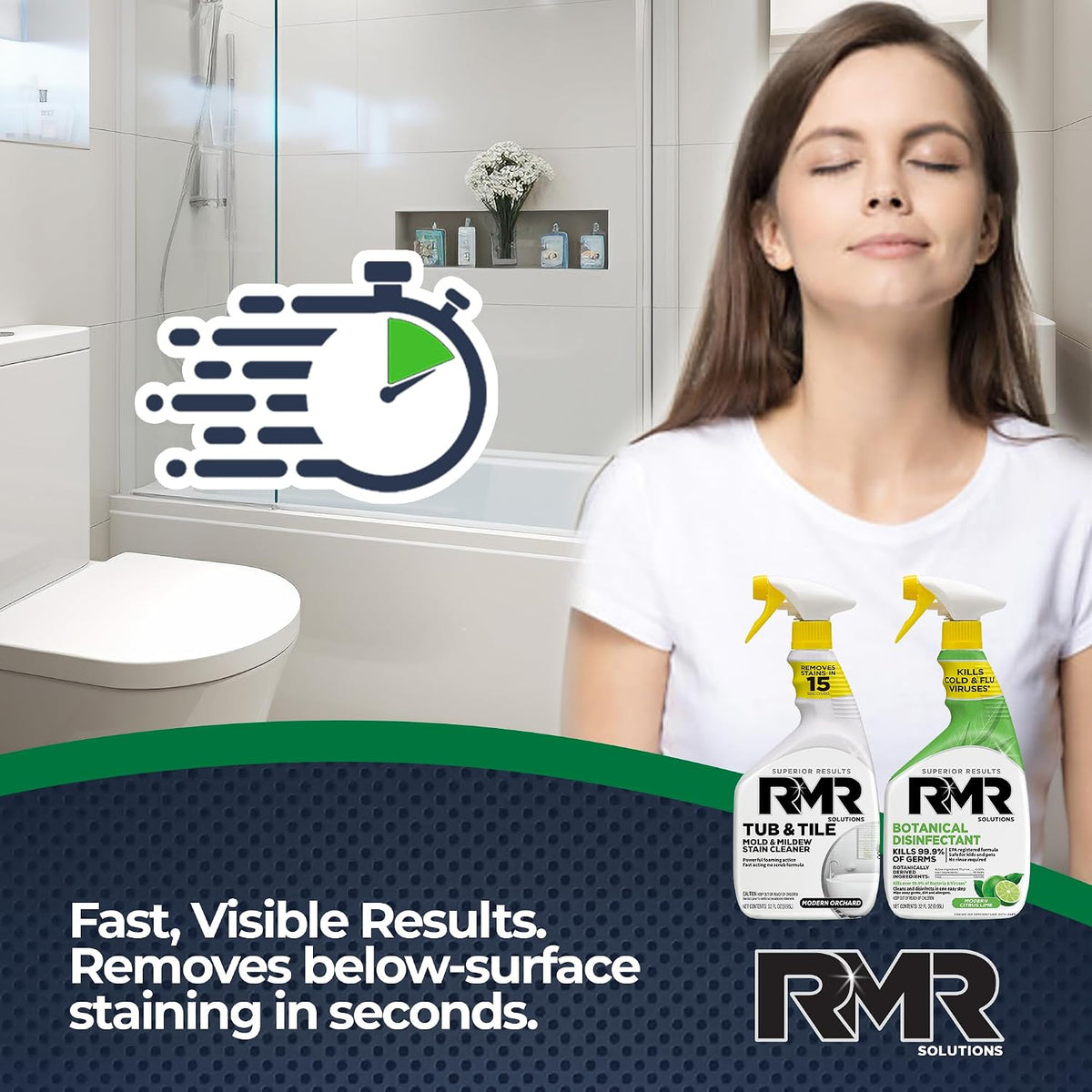 RMR Germ & Grime Guard Bundle – Tub & Tile Mold & Mildew Stain Remover + Botanical Disinfectant Cleaner, 2-Step Bathroom & Home Cleaning for Tile, Grout, Shower, Counters & More, 2–32 Oz Bottles