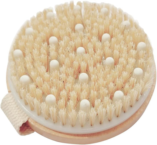 Bamboo Dry Body Brush Shower Exfoliating Bath Brushes Body Scrubber | Removes Dry Skin with Massage Nodes, Improve Cellulite, Blood Circulation