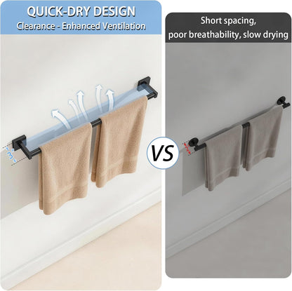 Towel Bar for Bathroom, 24" 2 Pack Wall Mounted Towel Rack, Black