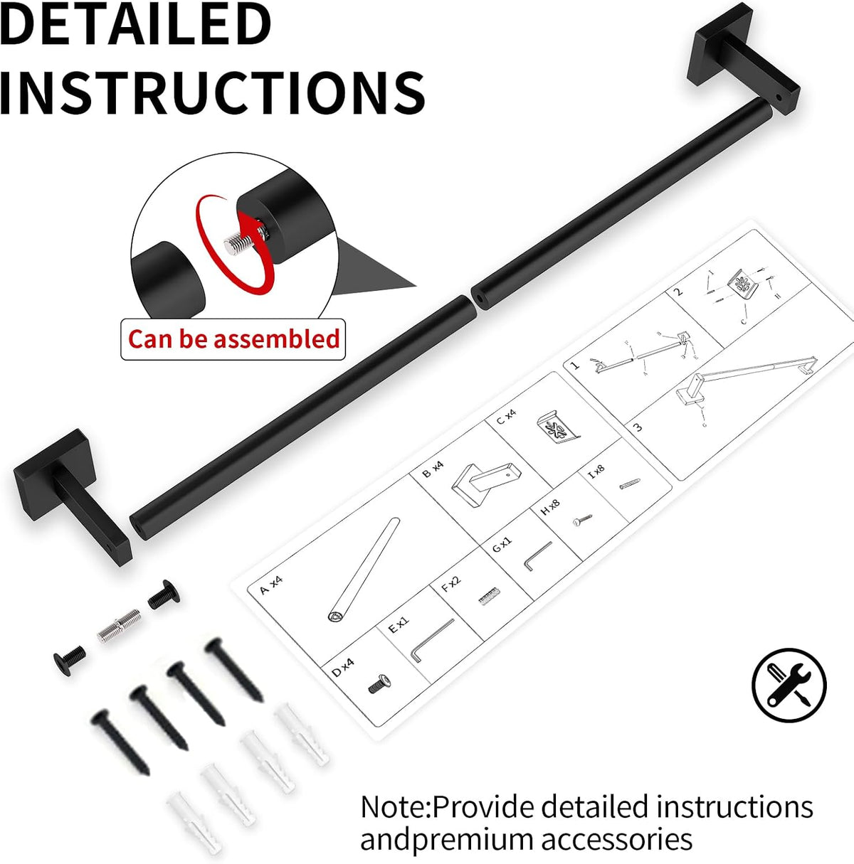 Towel Bar for Bathroom, 24" 2 Pack Wall Mounted Towel Rack, Black