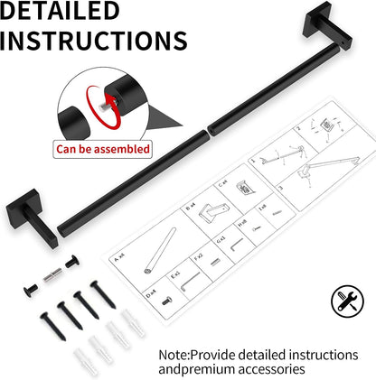 Towel Bar for Bathroom, 24" 2 Pack Wall Mounted Towel Rack, Black