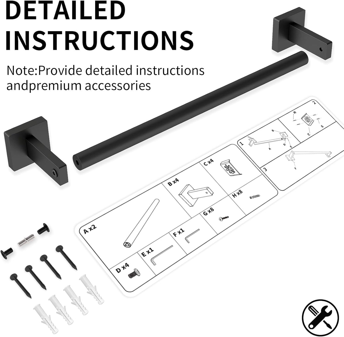 Towel Bar for Bathroom, 24" 2 Pack Wall Mounted Towel Rack, Black