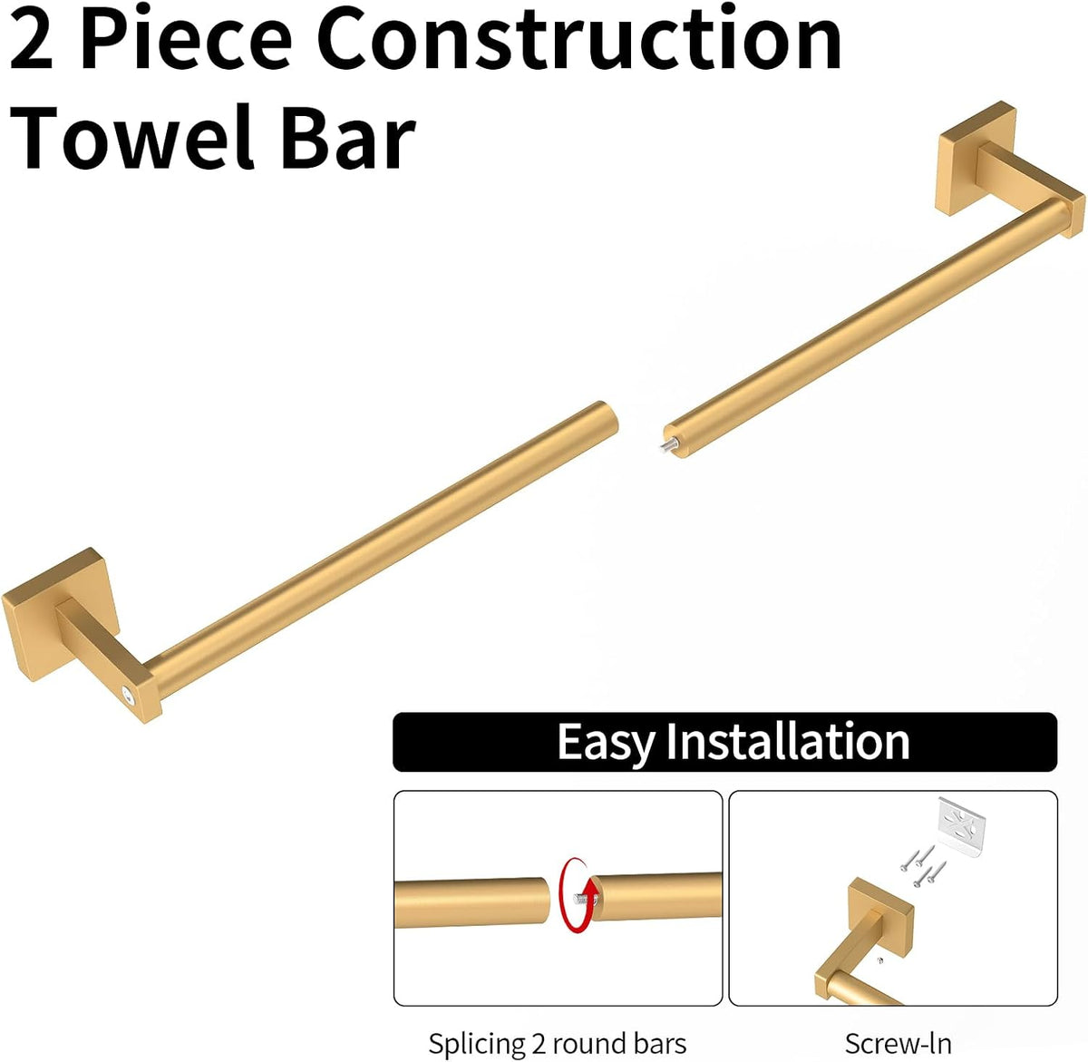 Towel Bar for Bathroom, 24" 2 Pack Wall Mounted Towel Rack, Black