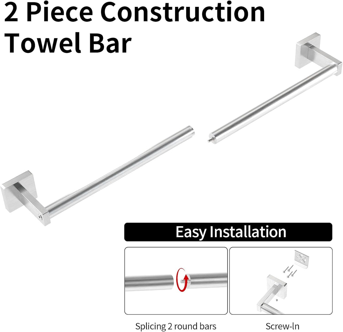 Towel Bar for Bathroom, 24" 2 Pack Wall Mounted Towel Rack, Black