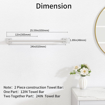 Towel Bar for Bathroom, 24" 2 Pack Wall Mounted Towel Rack, Black