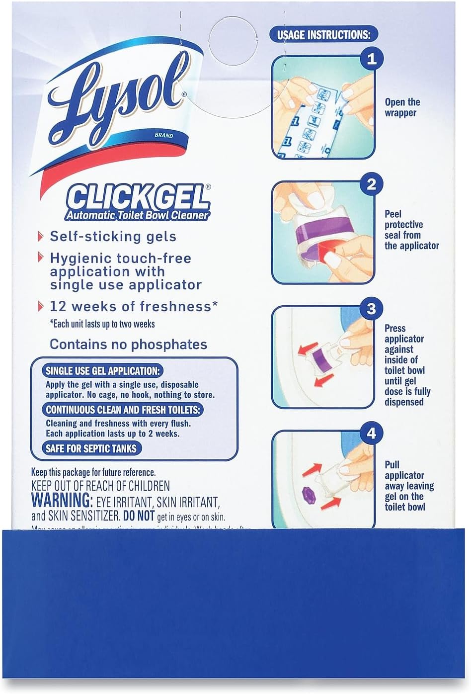 Click Gel Automatic Toilet Bowl Cleaner, Toilet Gel Stamp, Toilet Freshener, Bathroom Essentials, Refreshing Mango & Hibiscus Scent, 6 Count (Pack of 1)
