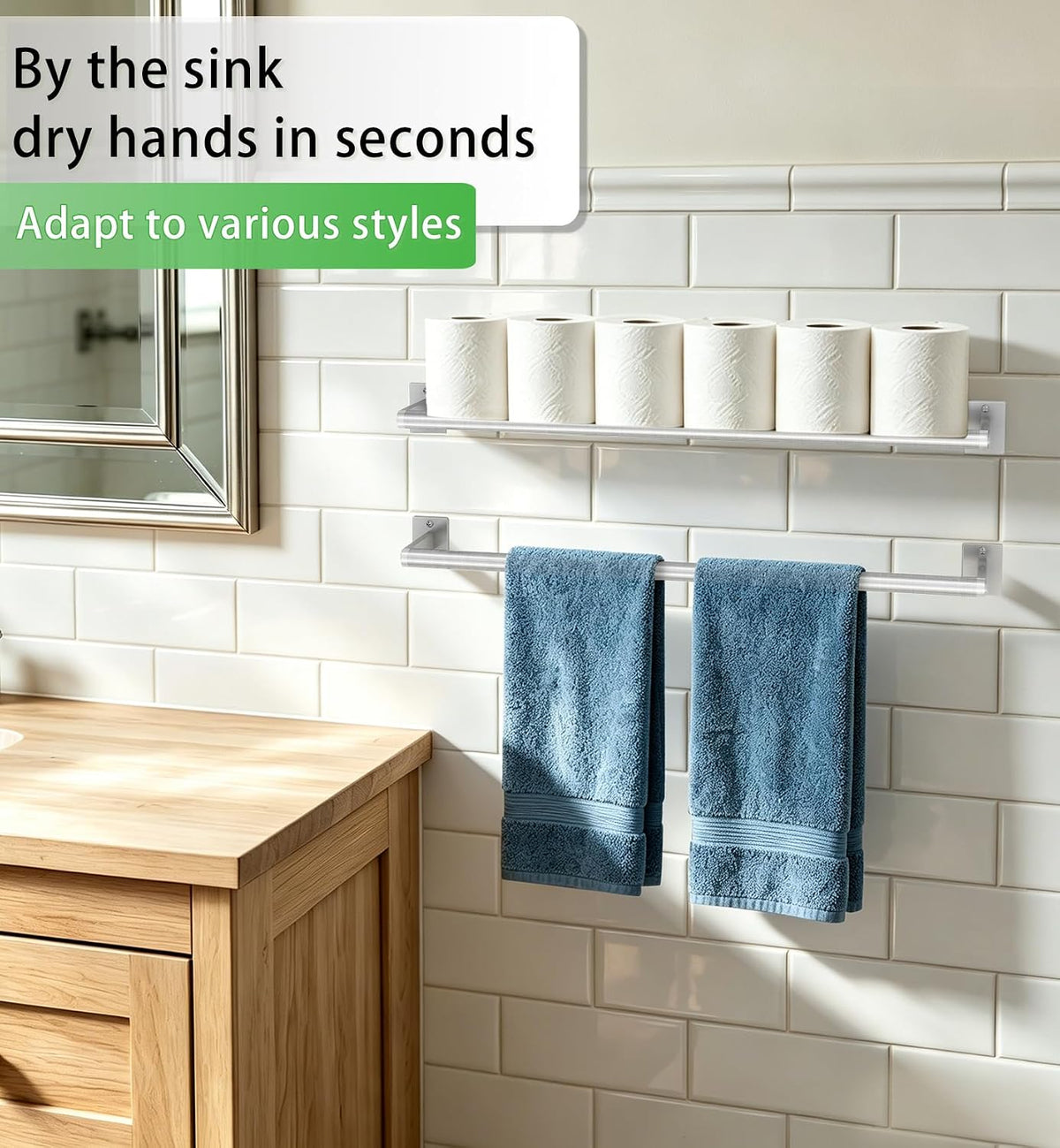 Brushed Nickel Towel Bar for Bathroom Wall, Stainless Steel,24 Inch