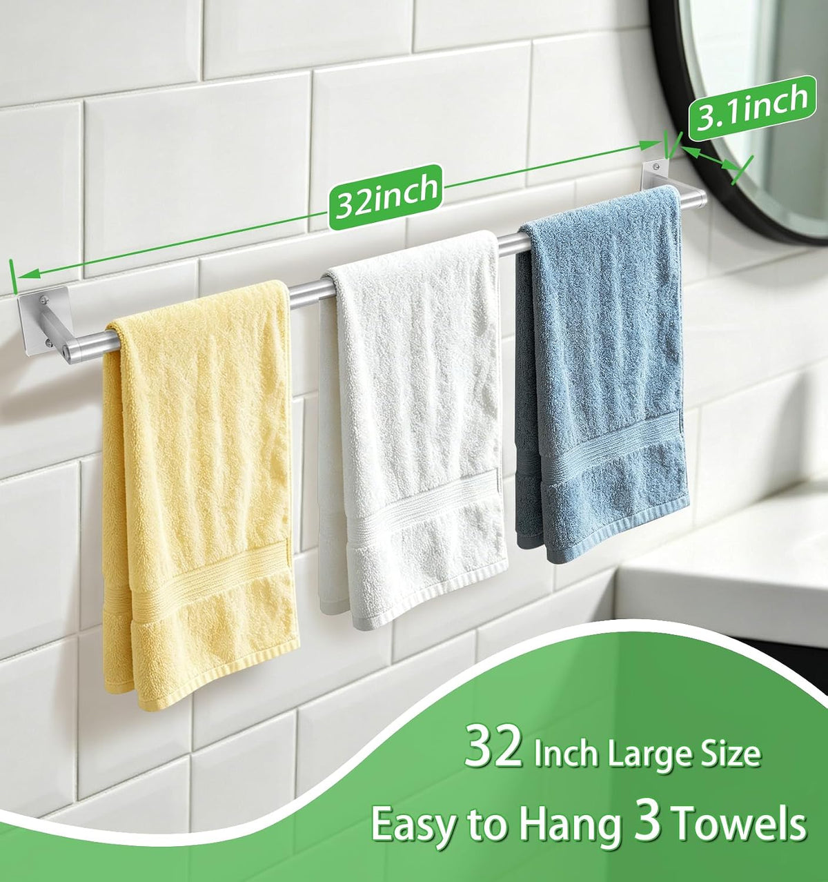 Brushed Nickel Towel Bar for Bathroom Wall, Stainless Steel,24 Inch