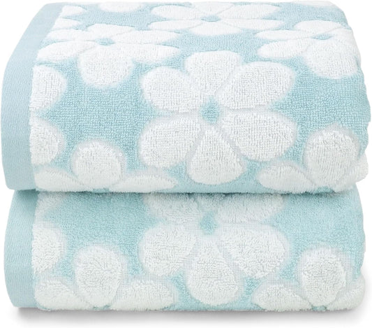 Pink Bath Towels Set of 2, Super Absorbent & Decorative 27.5x55 Inches | Cute Floral Jacquard Shower Towel for Bathroom Decor, Beach, Cotton