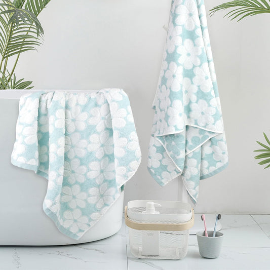 Pink Bath Towels Set of 2, Super Absorbent & Decorative 27.5x55 Inches | Cute Floral Jacquard Shower Towel for Bathroom Decor, Beach, Cotton