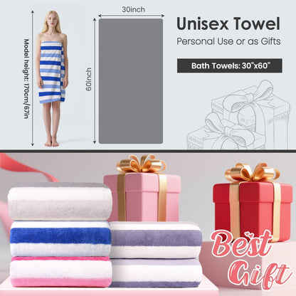Microfiber Bath Towel (30" x 60"), Oversized Thick Towels, Soft, Super Absorbent and Fast Drying, No Fading Multipurpose Use for Sports, Travel, Fitness, Yoga, 30 in 60 in, Grey Count | Microfiber, Hanging Loop, Oversized, Soft & Absorbent, Fast
