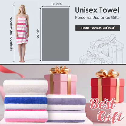Microfiber Bath Towel (30" x 60"), Oversized Thick Towels, Soft, Super Absorbent and Fast Drying, No Fading Multipurpose Use for Sports, Travel, Fitness, Yoga, 30 in 60 in, Grey Count | Microfiber, Hanging Loop, Oversized, Soft & Absorbent, Fast