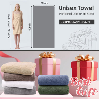 Microfiber Bath Towel (30" x 60"), Oversized Thick Towels, Soft, Super Absorbent and Fast Drying, No Fading Multipurpose Use for Sports, Travel, Fitness, Yoga, 30 in 60 in, Grey Count | Microfiber, Hanging Loop, Oversized, Soft & Absorbent, Fast