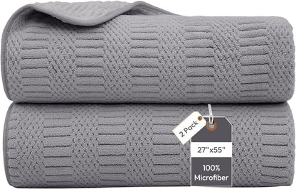 Microfiber Bath Towel (30" x 60"), Oversized Thick Towels, Soft, Super Absorbent and Fast Drying, No Fading Multipurpose Use for Sports, Travel, Fitness, Yoga, 30 in 60 in, Grey Count | Microfiber, Hanging Loop, Oversized, Soft & Absorbent, Fast