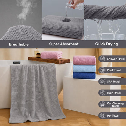 Microfiber Bath Towel (30" x 60"), Oversized Thick Towels, Soft, Super Absorbent and Fast Drying, No Fading Multipurpose Use for Sports, Travel, Fitness, Yoga, 30 in 60 in, Grey Count | Microfiber, Hanging Loop, Oversized, Soft & Absorbent, Fast