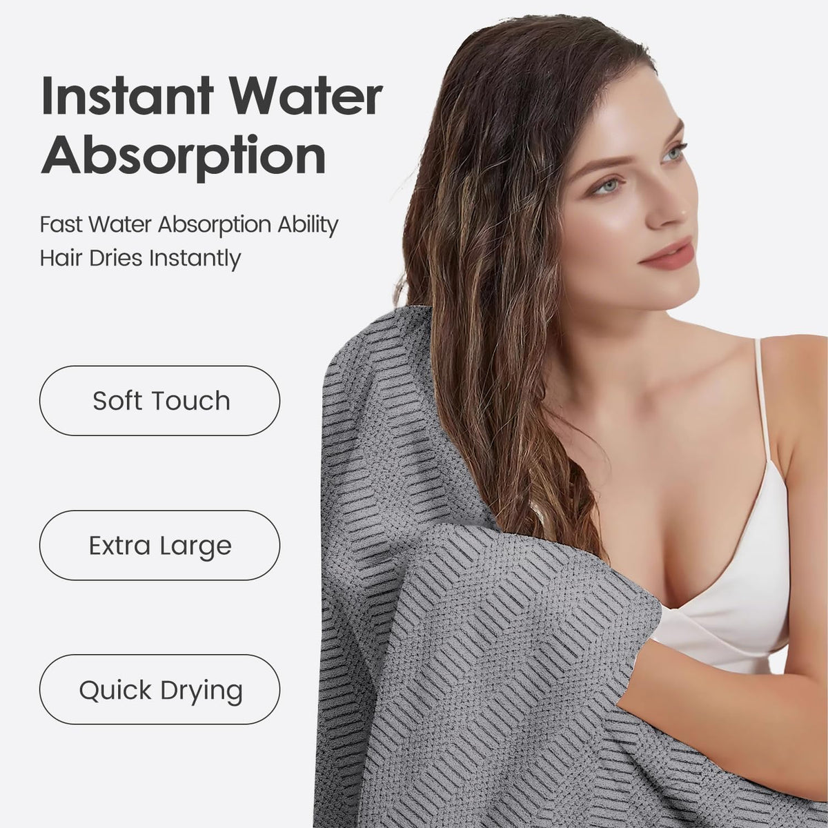 Microfiber Bath Towel (30" x 60"), Oversized Thick Towels, Soft, Super Absorbent and Fast Drying, No Fading Multipurpose Use for Sports, Travel, Fitness, Yoga, 30 in 60 in, Grey Count | Microfiber, Hanging Loop, Oversized, Soft & Absorbent, Fast