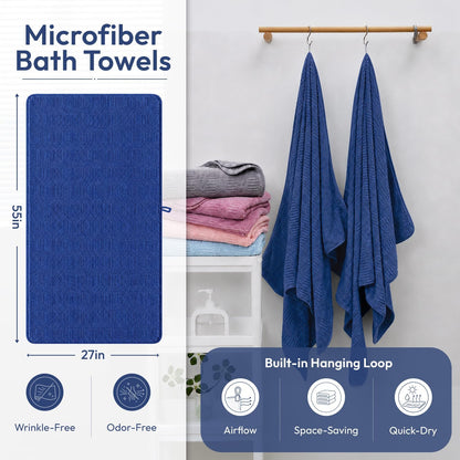 Microfiber Bath Towel (30" x 60"), Oversized Thick Towels, Soft, Super Absorbent and Fast Drying, No Fading Multipurpose Use for Sports, Travel, Fitness, Yoga, 30 in 60 in, Grey Count | Microfiber, Hanging Loop, Oversized, Soft & Absorbent, Fast