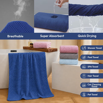 Microfiber Bath Towel (30" x 60"), Oversized Thick Towels, Soft, Super Absorbent and Fast Drying, No Fading Multipurpose Use for Sports, Travel, Fitness, Yoga, 30 in 60 in, Grey Count | Microfiber, Hanging Loop, Oversized, Soft & Absorbent, Fast