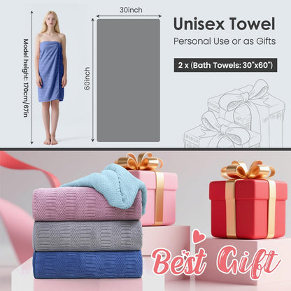 Microfiber Bath Towel (30" x 60"), Oversized Thick Towels, Soft, Super Absorbent and Fast Drying, No Fading Multipurpose Use for Sports, Travel, Fitness, Yoga, 30 in 60 in, Grey Count | Microfiber, Hanging Loop, Oversized, Soft & Absorbent, Fast