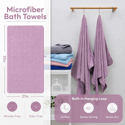 Microfiber Bath Towel (30" x 60"), Oversized Thick Towels, Soft, Super Absorbent and Fast Drying, No Fading Multipurpose Use for Sports, Travel, Fitness, Yoga, 30 in 60 in, Grey Count | Microfiber, Hanging Loop, Oversized, Soft & Absorbent, Fast