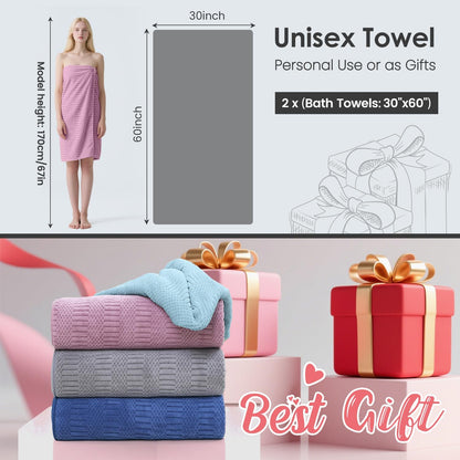 Microfiber Bath Towel (30" x 60"), Oversized Thick Towels, Soft, Super Absorbent and Fast Drying, No Fading Multipurpose Use for Sports, Travel, Fitness, Yoga, 30 in 60 in, Grey Count | Microfiber, Hanging Loop, Oversized, Soft & Absorbent, Fast
