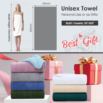 Microfiber Bath Towel (30" x 60"), Oversized Thick Towels, Soft, Super Absorbent and Fast Drying, No Fading Multipurpose Use for Sports, Travel, Fitness, Yoga, 30 in 60 in, Grey Count | Microfiber, Hanging Loop, Oversized, Soft & Absorbent, Fast