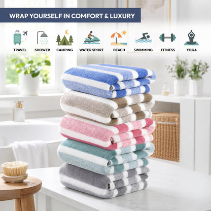 Microfiber Bath Towel (30" x 60"), Oversized Thick Towels, Soft, Super Absorbent and Fast Drying, No Fading Multipurpose Use for Sports, Travel, Fitness, Yoga, 30 in 60 in, Grey Count | Microfiber, Hanging Loop, Oversized, Soft & Absorbent, Fast