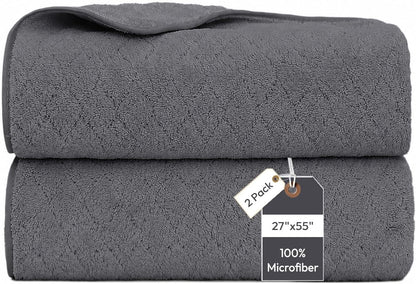 Microfiber Bath Towel (30" x 60"), Oversized Thick Towels, Soft, Super Absorbent and Fast Drying, No Fading Multipurpose Use for Sports, Travel, Fitness, Yoga, 30 in 60 in, Grey Count | Microfiber, Hanging Loop, Oversized, Soft & Absorbent, Fast