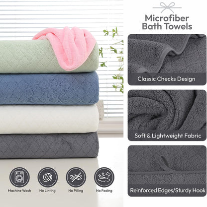 Microfiber Bath Towel (30" x 60"), Oversized Thick Towels, Soft, Super Absorbent and Fast Drying, No Fading Multipurpose Use for Sports, Travel, Fitness, Yoga, 30 in 60 in, Grey Count | Microfiber, Hanging Loop, Oversized, Soft & Absorbent, Fast