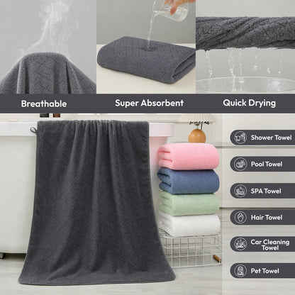 Microfiber Bath Towel (30" x 60"), Oversized Thick Towels, Soft, Super Absorbent and Fast Drying, No Fading Multipurpose Use for Sports, Travel, Fitness, Yoga, 30 in 60 in, Grey Count | Microfiber, Hanging Loop, Oversized, Soft & Absorbent, Fast