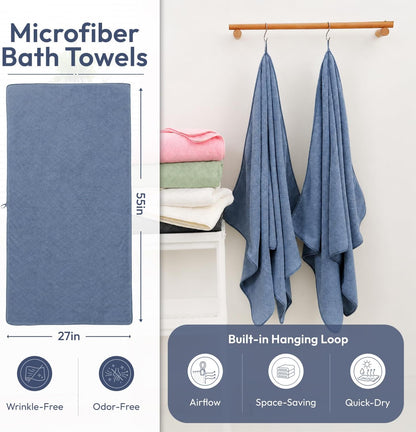 Microfiber Bath Towel (30" x 60"), Oversized Thick Towels, Soft, Super Absorbent and Fast Drying, No Fading Multipurpose Use for Sports, Travel, Fitness, Yoga, 30 in 60 in, Grey Count | Microfiber, Hanging Loop, Oversized, Soft & Absorbent, Fast