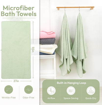 Microfiber Bath Towel (30" x 60"), Oversized Thick Towels, Soft, Super Absorbent and Fast Drying, No Fading Multipurpose Use for Sports, Travel, Fitness, Yoga, 30 in 60 in, Grey Count | Microfiber, Hanging Loop, Oversized, Soft & Absorbent, Fast