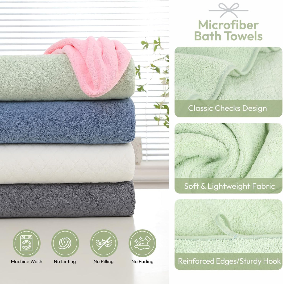 Microfiber Bath Towel (30" x 60"), Oversized Thick Towels, Soft, Super Absorbent and Fast Drying, No Fading Multipurpose Use for Sports, Travel, Fitness, Yoga, 30 in 60 in, Grey Count | Microfiber, Hanging Loop, Oversized, Soft & Absorbent, Fast