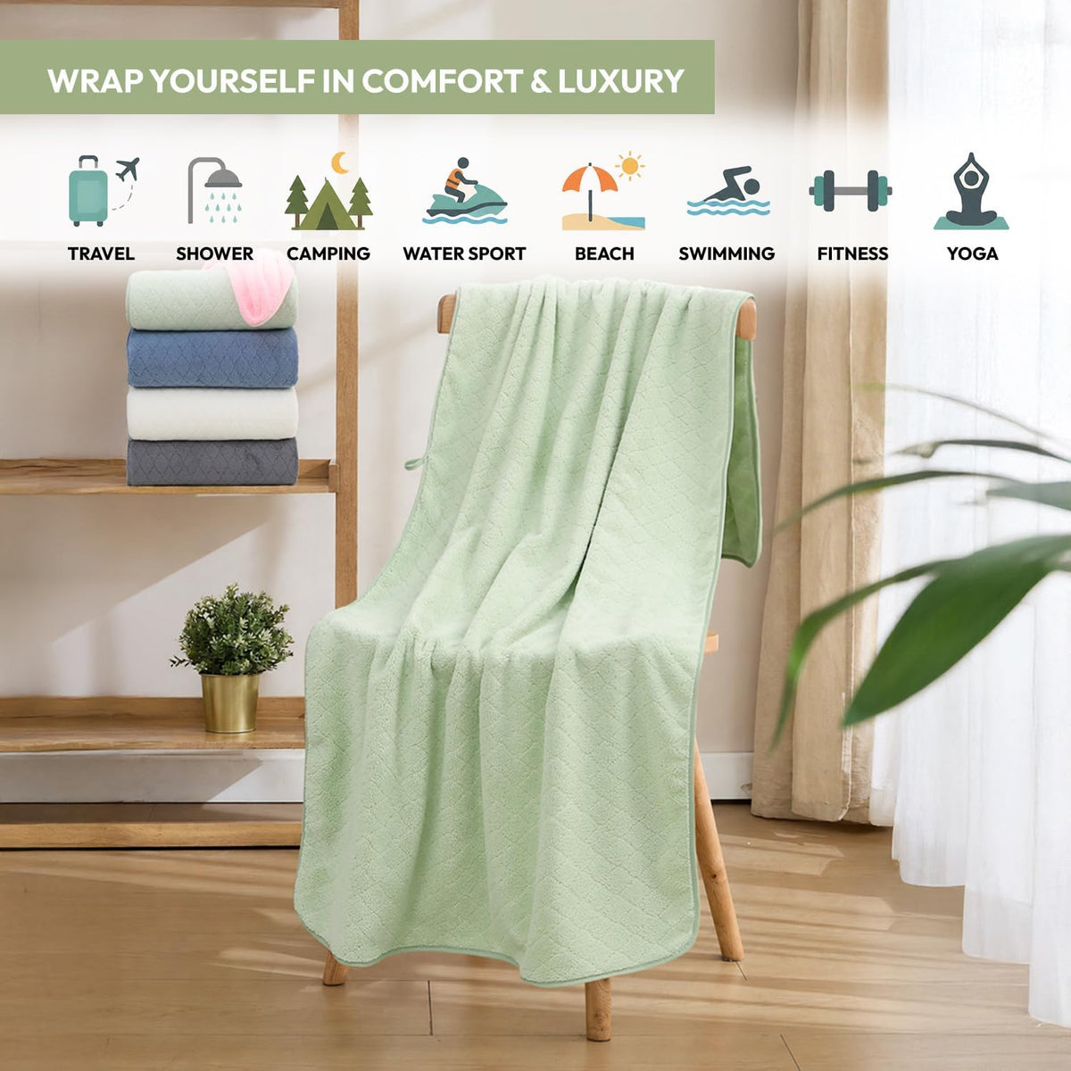Microfiber Bath Towel (30" x 60"), Oversized Thick Towels, Soft, Super Absorbent and Fast Drying, No Fading Multipurpose Use for Sports, Travel, Fitness, Yoga, 30 in 60 in, Grey Count | Microfiber, Hanging Loop, Oversized, Soft & Absorbent, Fast