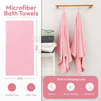 Microfiber Bath Towel (30" x 60"), Oversized Thick Towels, Soft, Super Absorbent and Fast Drying, No Fading Multipurpose Use for Sports, Travel, Fitness, Yoga, 30 in 60 in, Grey Count | Microfiber, Hanging Loop, Oversized, Soft & Absorbent, Fast