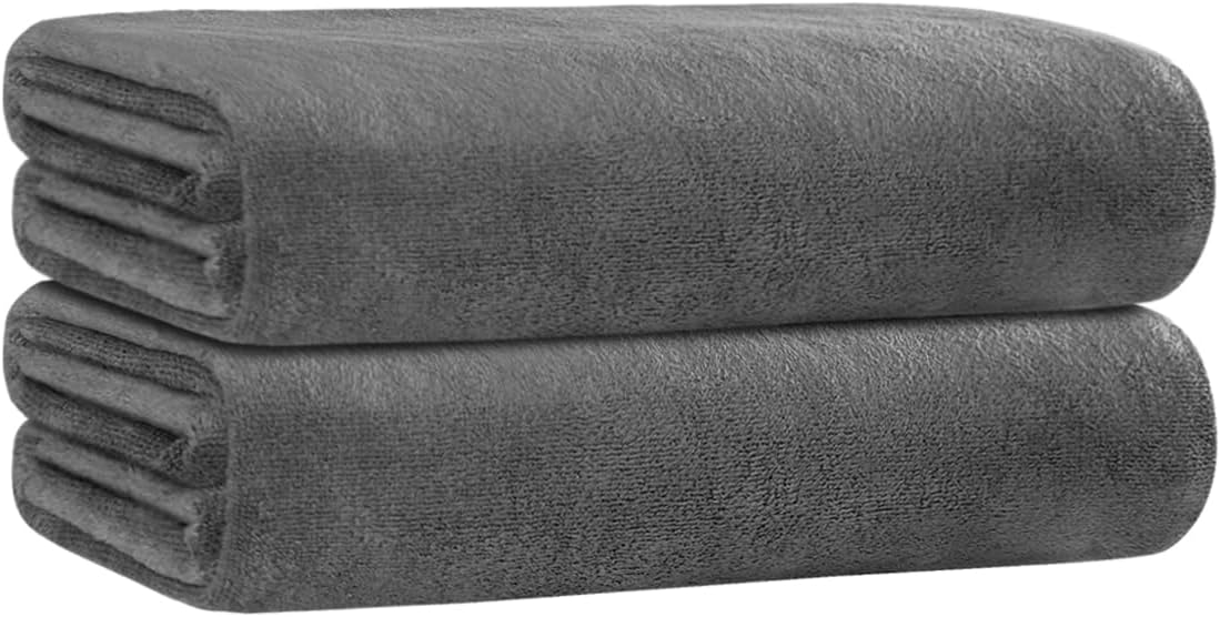 Microfiber Bath Towel (30" x 60"), Oversized Thick Towels, Soft, Super Absorbent and Fast Drying, No Fading Multipurpose Use for Sports, Travel, Fitness, Yoga, 30 in 60 in, Grey Count | Microfiber, Hanging Loop, Oversized, Soft & Absorbent, Fast
