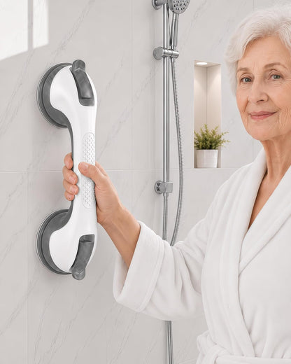 Suction Grab Bars for Shower, Gel-Enhanced Shower Handles for Seniors, Grey