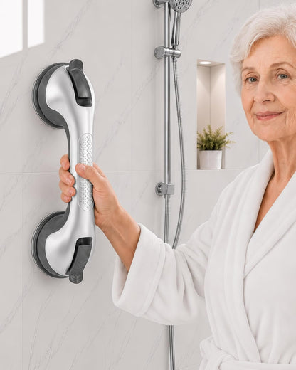 Suction Grab Bars for Shower, Gel-Enhanced Shower Handles for Seniors, Grey