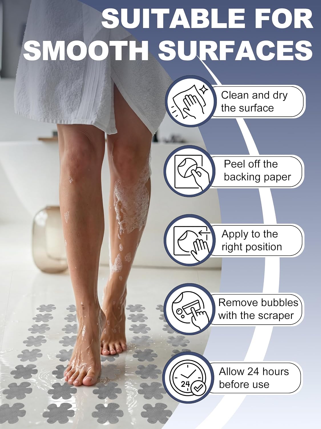 24PCS Snowflake Non Slip Bathtub Stickers with Scraper, Clear | Original Large Anti-Slip Treads, Comfortable PEVA Material, Strong Adhesive, Easy to Use, For Bath Tubs, Showers & Stairs