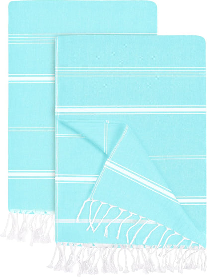 Pack of 2 Turkish Beach Towel, 40 by 72 Inches, Oversized 100% Cotton, Sand Free Lightweight Absorbent Quick-Dry Beach Blanket, Extra Large Turkish Bath Towels for Travel and Pool, Aqua